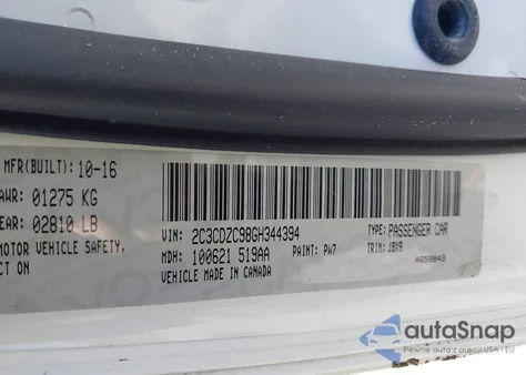 2016 Dodge Challenger Srt Hellcat from USA, damaged, VIN 2C3CDZC98GH344394